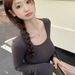 Slim-fit Solid Color T-shirt For Women, Short Design, Unique Style, Stretchy Base Shirt, High-end Feel, Bell-sleeve Top,_ecoleips.com