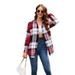 Women's Grid-Print Shirt Jacket With Long Sleeves, Flipped Collar, Pockets, And Rear Pleats_ecoleips.com