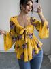 Women's Long Sleeve Shirt French Sweet Floral Tie Dye Square Neck Top Design European And American Style_ecoleips.com