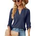 2025 Autumn/Winter New Solid V-Neck 3/4 Sleeve Button Loose T-shirt Top For Women_ecoleips.com