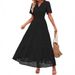 2025 European And American Foreign Trade Cross-border Women's Clothing V-neck A-line Hollow Lace Layered Dress_ecoleips.com