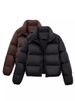"Women's Short Puffer Jacket Winter Coat With Scarf Collar, Thickened Warm Zip Up Outerwear Loose Fit Casual Streetwear 3D Effect, Black, S/M/L"_ecoleips.com