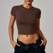 Women's Clothing Solid Color Round Short Sleeve T-Shirt Women's Casual Slimming Sexy Tight Fit Top Fashionable Clothing_ecoleips.com