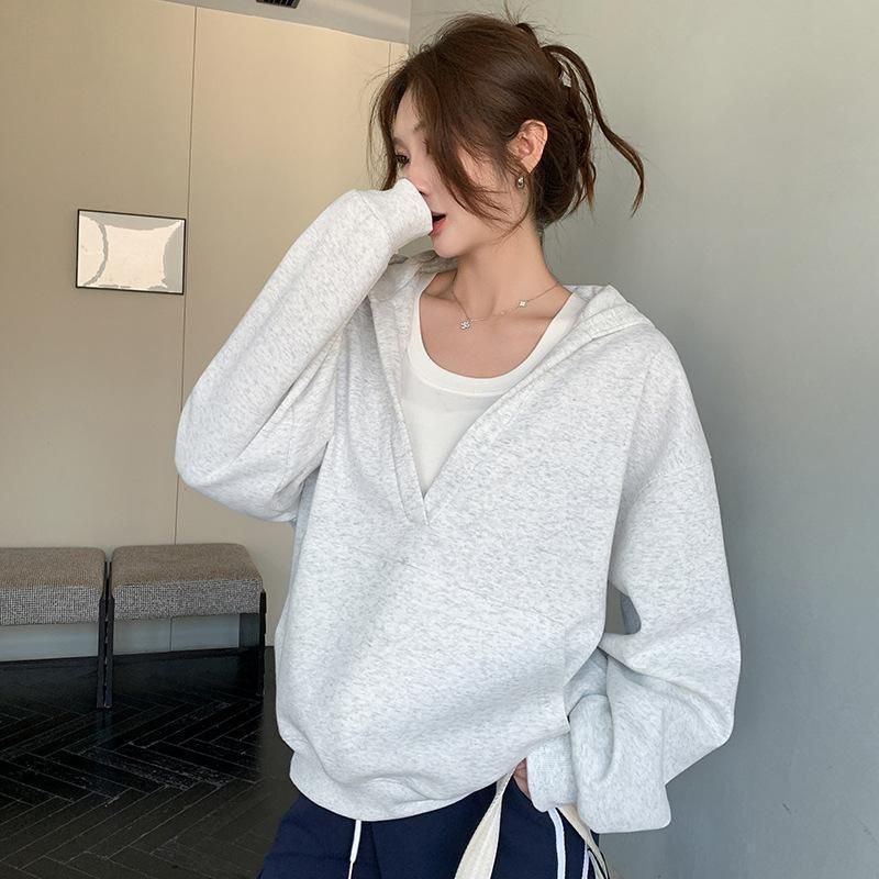 New Autumn Hooded Sweatshirt For Women, Thickened, Casual, Solid Color, Loose Fit, Slimming, Versatile, Long-sleeved_ecoleips.com
