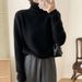 Women's High Neck Chunky Knit Sweater - Oversized Casual Turtleneck Pullover, Soft Acrylic Blend, Solid Color Winter Thermal Top (Grey, Black, Beige)_ecoleips.com
