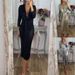 Women's Clothing Autumn And Winter Sexy V Neck Dress Solid Color Hot Stamping Tight Hip Skirt_ecoleips.com