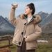 Women's Winter Short Puffer Jacket With Faux Fur Hood - Cozy Warm Fleece Lined Outerwear For Casual Streetwear_ecoleips.com