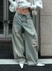 Women's Retro Distressed Ripped Jeans Loose Fit Floor Length Casual Cotton Trousers For Spring_ecoleips.com