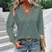 Women’s V-Neck Button-Down Long-Sleeve Blouse – Lightweight Polyester, Loose Fit, Casual & Stylish Top_ecoleips.com
