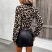 European And American Cross-border 2026 New Women's V-neck Puff Sleeve Color-blocking Lace Leopard Print Retro Slim-fit_ecoleips.com