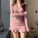 Manufacturer Export European And American Women's Fashion 2022 Autumn Winter New V-neck Pleated Slim Fit Ruffled Long_ecoleips.com