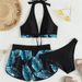 Leaf Print European American Style Bikini Women's Two Piece Swimsuit Shorts Three Piece Set Wholesale Hot Selling_ecoleips.com