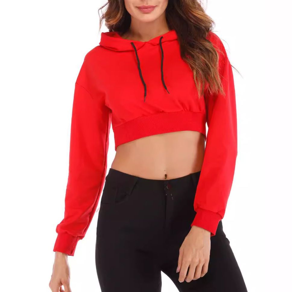 Women's Casual Short Cropped Hooded Sweatshirt European American Style Autumn Fashion Clothing For Ladies_ecoleips.com
