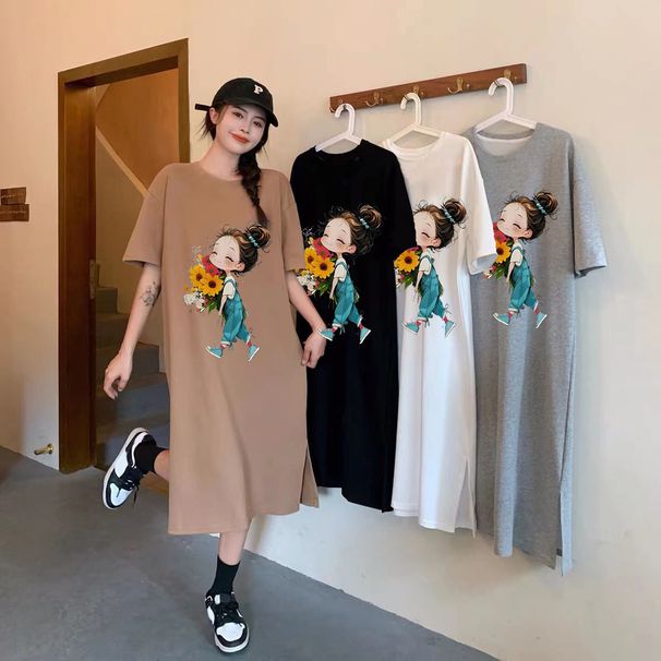Summer Cartoon Print New Trend Loose Short Sleeve Comfortable Women Maternity Dress_ecoleips.com