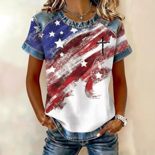 Women's 3D Printed Short Sleeve T-Shirt Waffle-Knit Retro Streetwear Soft And Breathable Top in 5 Colors Size S-5XL_ecoleips.com