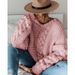 Chunky Knit Sweater – Oversized V-Neck Cable Pullover (S-4XL, 12 Colors, Polyester-Cotton Blend, Fall/Winter Essential)_ecoleips.com