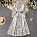 Women's Lantern Sleeve Lapel Single Breasted Printed Dress Waist Sweeping Palace Style Long Skirt Spring Autumn New Trendy_ecoleips.com