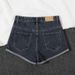 High Waist Rolled Hem Denim Shorts Women Loose Fit Black Gray Wide Leg Summer Shorts_ecoleips.com
