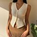 Women's Summer V-Neck Button-Up Sleeveless Vest Top - Slim Fit Cropped Casual Blouse_ecoleips.com