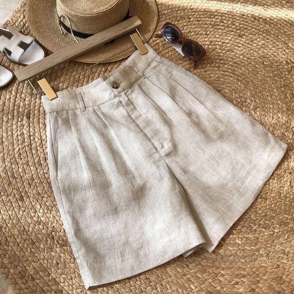 Women's Clothing New Style Meat Covering And Slimming Drape Linen Casual Shorts For Women Summer Thin Wide Leg Pants Five Point Mid Length Pants_ecoleips.com