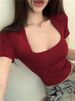 Short-sleeved T-shirt Women's 2025 Summer New French U-shaped Square Collar Student Short Top Slim And Thin Low Collar Trendy_ecoleips.com