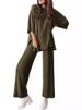 Women's Fashion Casual Round Neck Loose T-shirt Side Pocket Pants Set_ecoleips.com