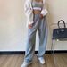 Women's High-Waisted Lounge Pants Loose Fit Casual Sweatpants Elastic Waist Soft Polyester Streetwear Essentials Light Grey S-2XL_ecoleips.com