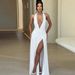 Best-selling In Europe And America, 2025 Summer New Sexy V-neck Slit Dress, Pleated Backless Solid Color Dress For_ecoleips.com