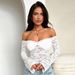 Autumn Cross Border European And American Women's Clothing New Fashion Sexy Hot Girl Slim Lace One Line Long Sleeved Short Top_ecoleips.com