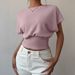 Elegant Pink Women's Blouse round Neck Short Sleeve T-Shirt Breathable Knit Casual Chic Top with Waist Definition Summer_ecoleips.com