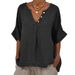 Women’s Clothing Spring New Women's Casual Loose Fashion Mid Sleeve Cotton And Linen Solid Color Door Tube V Neck Button Shirt_ecoleips.com