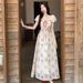 2025 French-style Floral Lace-up Dress, New Summer Short-sleeve Waist-cinching Long Dress For Seaside Vacations_ecoleips.com