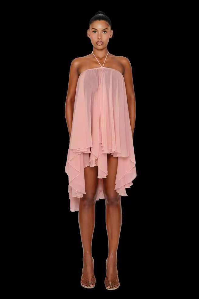 Women's Halter Neck Strapless Short Dress Sexy O-Shaped Loose Fit For Spring/Summer_ecoleips.com