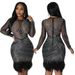 Women's Clothing Sexy See-through Rhinestone Long-sleeved Dress_ecoleips.com
