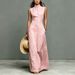 New Women's Minimalist Elegant Stand Collar Single Breasted Sleeveless Maxi Dress Fashionable_ecoleips.com