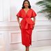 Women's Clothing Plus size Summer Sexy V Neck Ruffled Slit Beaded Evening Dress Celebrity Temperament Banquet Dress_ecoleips.com