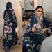 Elegant Printed Robe - Long Sleeve Flowy Abaya With Traditional Floral Design, Sizes S-XXL_ecoleips.com