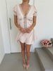 Tossy Lace Satin V-Neck Mini Dress Women Hollow Out High Waist Patchwork Ruffled Elegant Party Dress Female Summer Fashion Dress_ecoleips.com