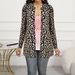 Elegant Plus Size Women's Blazer Jacket - Long Sleeve Leopard Print Office Wear For Autumn Winter, Stretchy Polyester Spandex Fabric_ecoleips.com