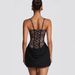 New Lace Trimmed Wrap Dress – Floral Strappy Bodycon Mini Dress (Black/Burgundy, S-XL)_ecoleips.com