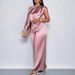 Women's Clothing Summer Casual Women's Satin Suit Oblique Collar Short Sleeved Top Trousers Suit_ecoleips.com