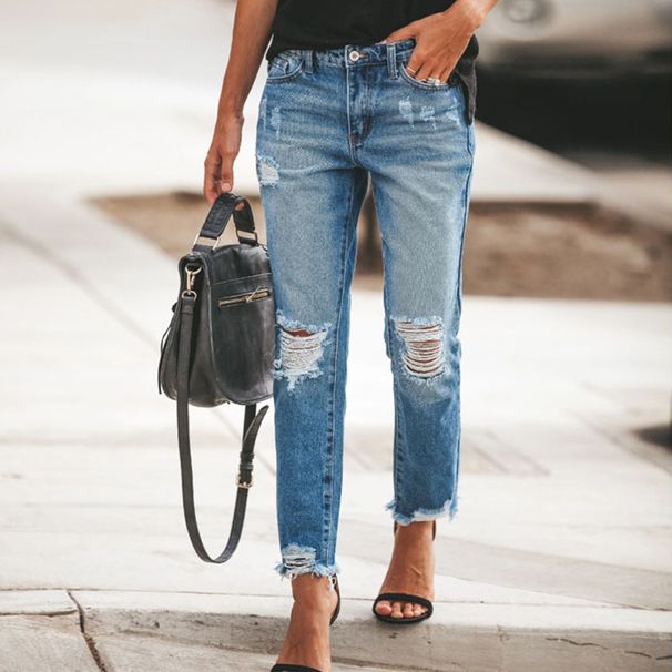 Women’s Clothing hole free elastic retro fashion denim trousers for women_ecoleips.com