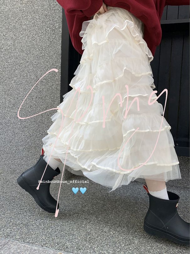 Dream Ballet Mesh Fluffy Cake Skirt Women's French Romantic Layered High Waist Skinny Skirt_ecoleips.com