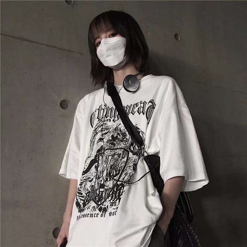 Harajuku Retro Style Hip Hop Street Trend Letter Print Top Men's And Women's Summer Crew-neck Loose Short-sleeved T-shirt_ecoleips.com
