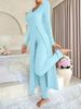 Women’s Clothing Design Round Neck Split Long Sleeve Two Piece Suit Ribbed Spring_ecoleips.com