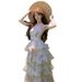2026 French-style New Holiday Floral Halter Neck Dress For Women, Summer Waist-cinching Slimming Cake Midi Dress, Trendy_ecoleips.com