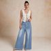 Women's Clothing Street Retro Wide Leg Frayed Edge Washed Denim Trousers_ecoleips.com