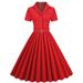 European And American Style Women's Dress Short Sleeve Retro Solid Color Large Flared Puff Skirt Summer New 2025_ecoleips.com