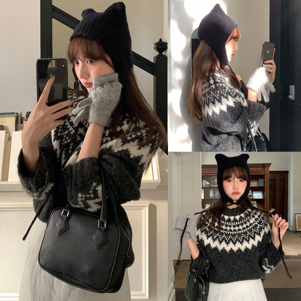 girl Cross-Bord Real Shot Wint Korean Style Atmosphe Fair Isle Christmas Round Neck Cashme Blend Thickened Warm_ecoleips.com