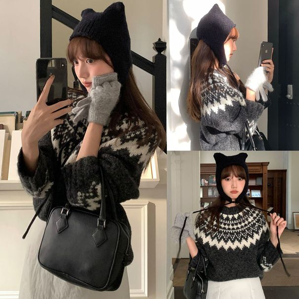 girl Cross-Bord Real Shot Wint Korean Style Atmosphe Fair Isle Christmas Round Neck Cashme Blend Thickened Warm_ecoleips.com